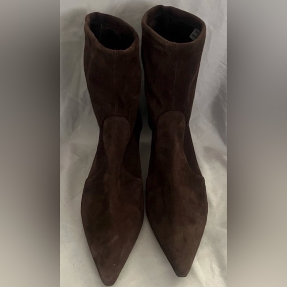 Stuart Weitzman VINNY 50 BROWN STRETCH SUEDE ANKLE BOOT KITTEN HEEL SHOE 8 $650 - Picture 4 of 13